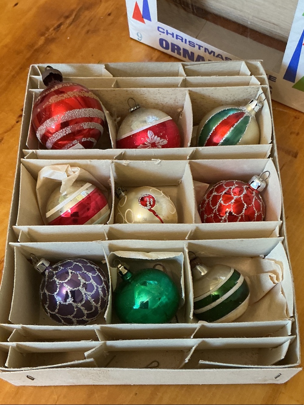 Vintage Santa Land Christmas Tree Ornaments in Box of 9